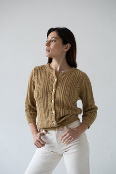 Bibi Openwork Oversize Cardigan Mustard