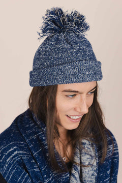 The Hemp Wool Bobble Beanie  Blue