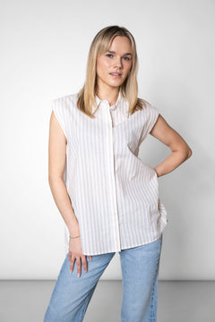 Blouse With A Back Slit White Stripes