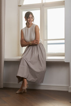 Claressa Cotton Skirt With Wide Trim Greige