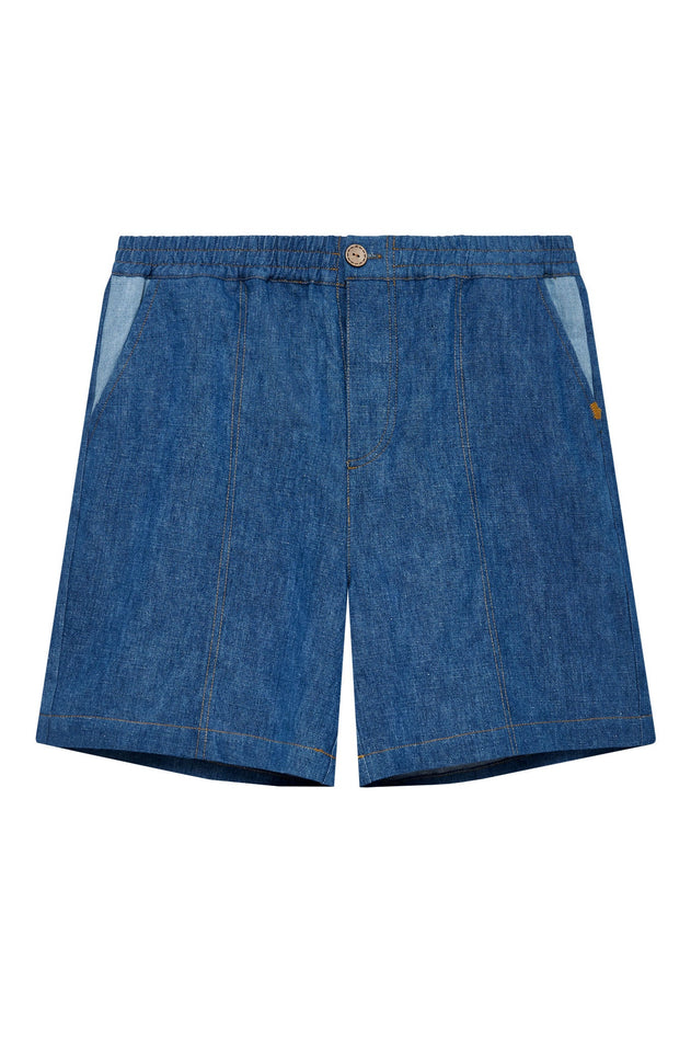 Mario Linen Shorts Patchwork Blue