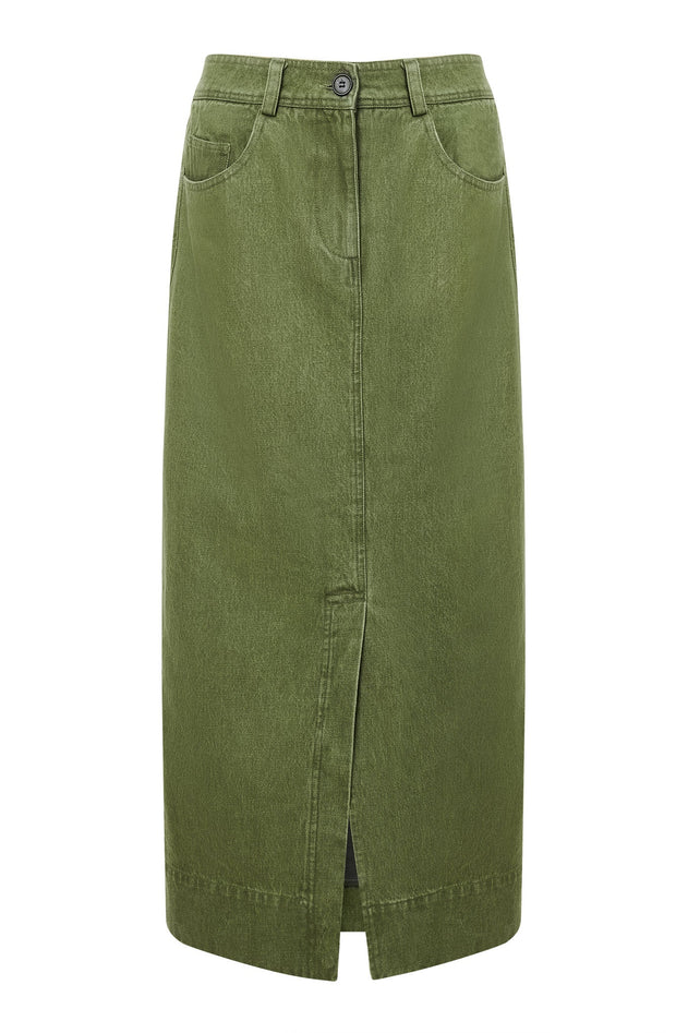 Grace Organic Cotton Denim Skirt Green