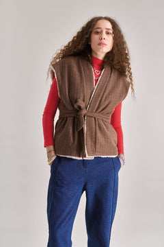 Georgie Reversible Fleece Gilet Sand Beige
