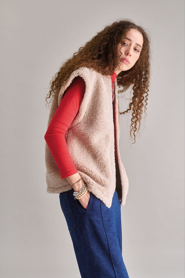 Georgie Reversible Fleece Gilet Sand Beige