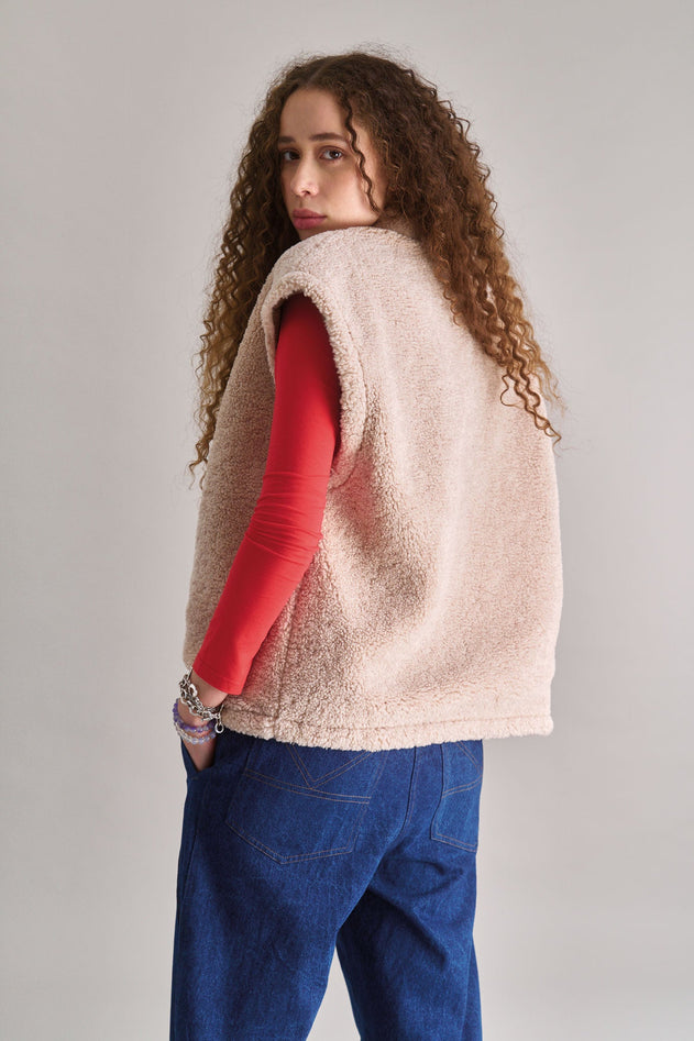Georgie Reversible Fleece Gilet Sand Beige