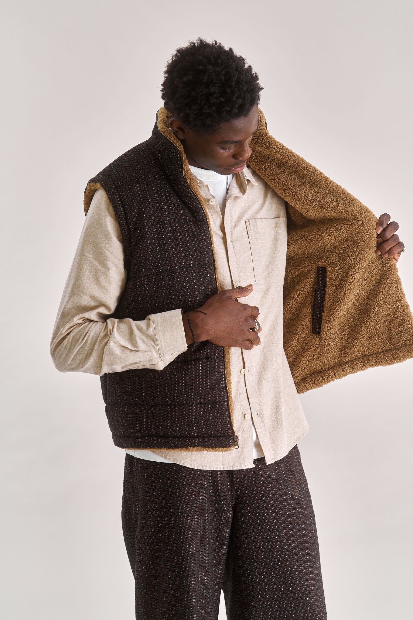 Chris Reversable Fleece Gillet Mink Brown