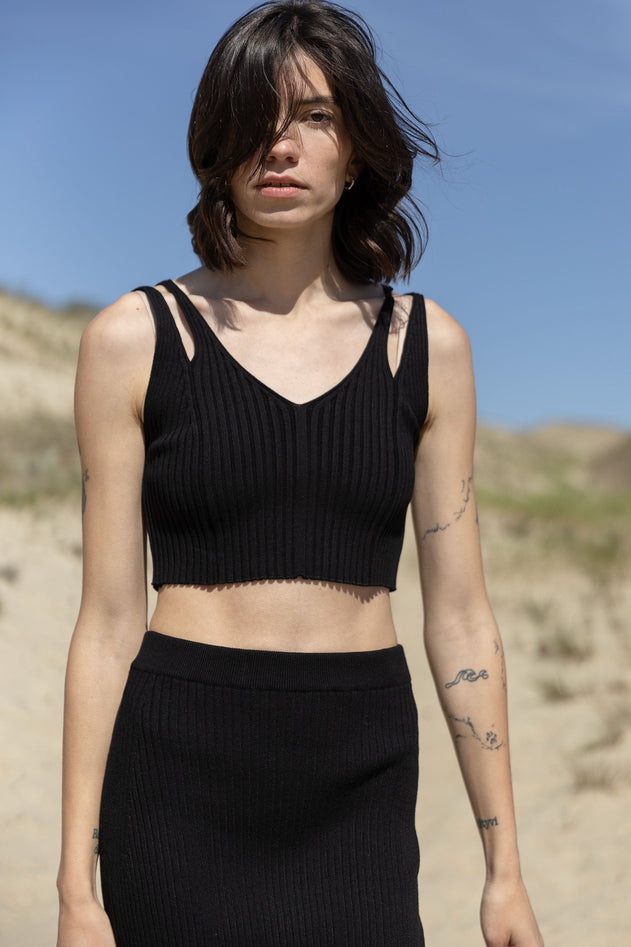 Donna Ribbed Crop Top Black