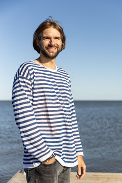 Tanto Unisex Linen Long-Sleeve Top Navy Striped