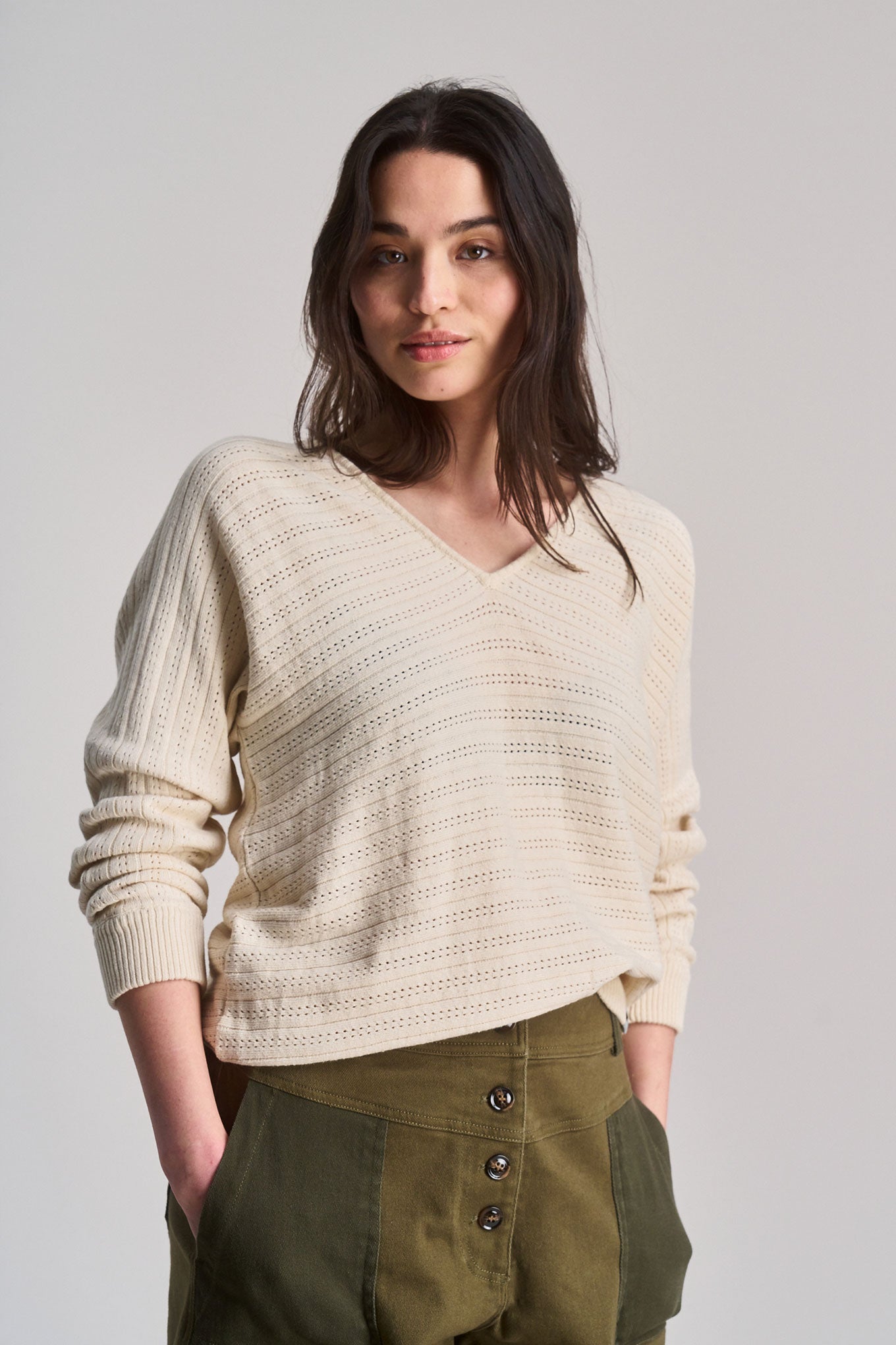 Clover Pointelle Knit Organic Cotton Jumper Cream