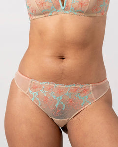 Mesh Bikini Briefs Beige/Coral/Turquoise