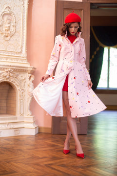 Fitted and Flared Coat with A-Line Skirt in Soft Pink