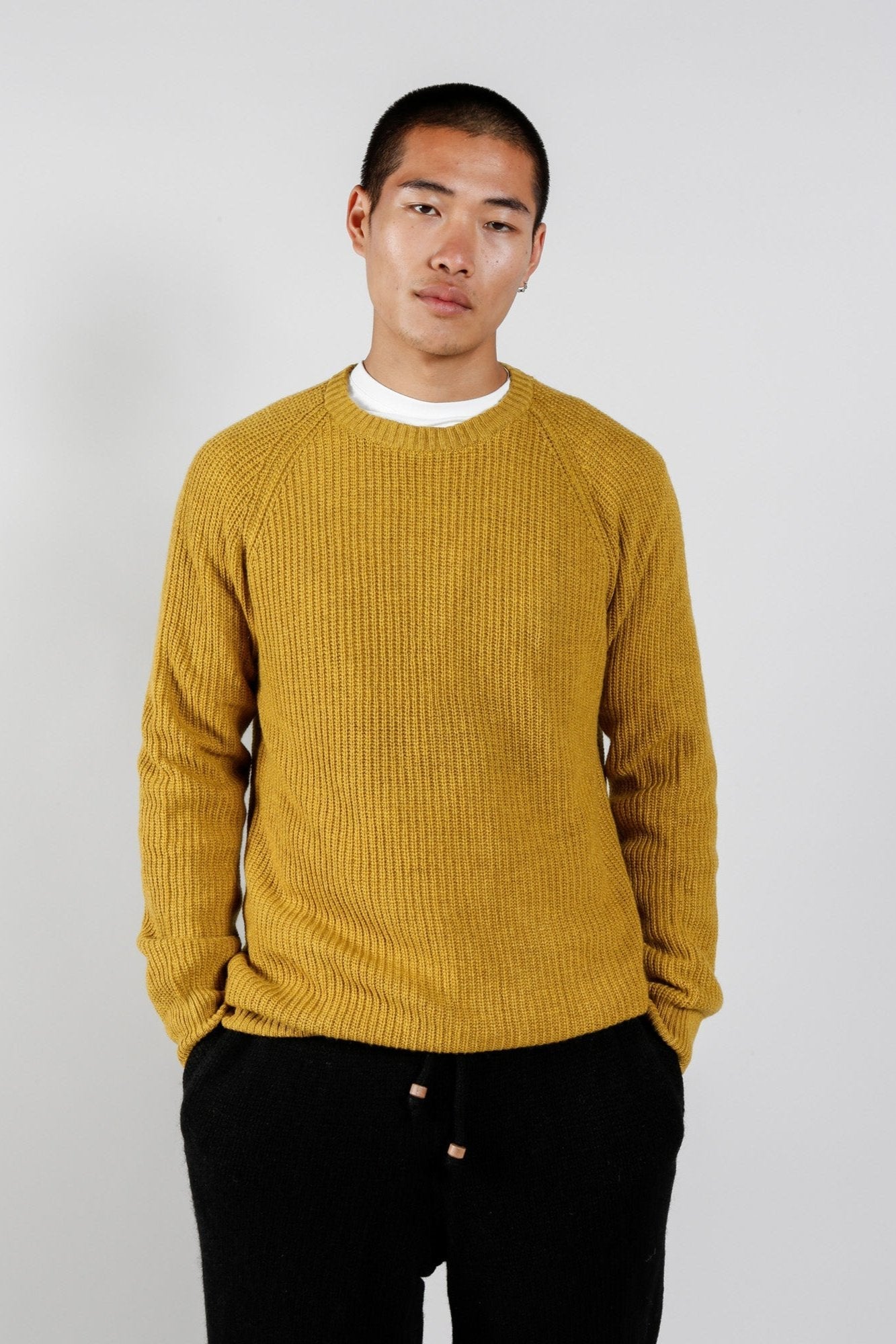 Giovanni yellow wool blend sweater, front view