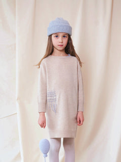 Kids' Embroidered Cashmere Sweater Dress Beige