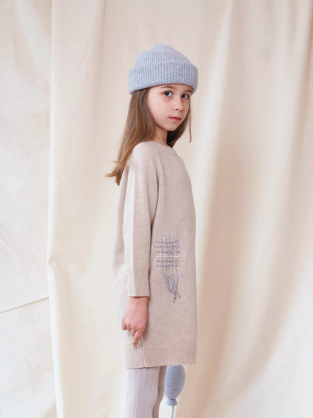 Kids' Embroidered Cashmere Sweater Dress Beige