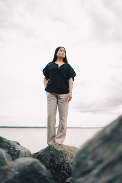 Lappo Linen-Cotton Top Raven Black