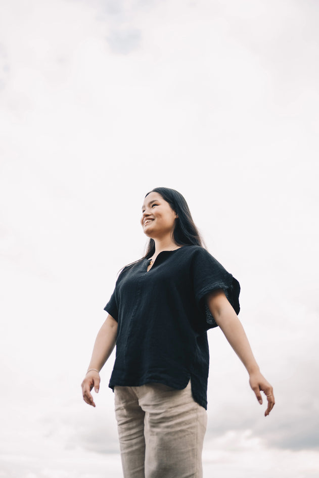 Lappo Linen-Cotton Top Raven Black