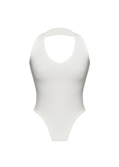Cleo Plunge Halter Bodysuit Cream White