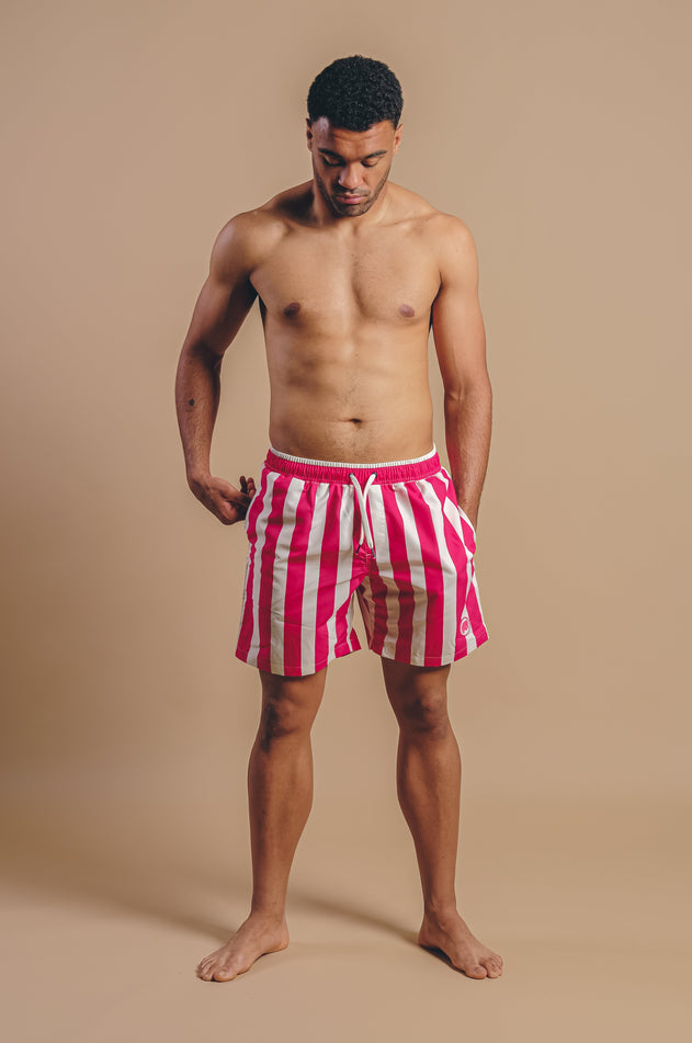 Men's Beach Club Swim Shorts Striped Fuchsia