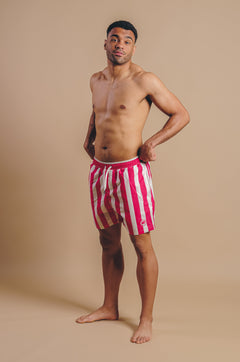 Men's Beach Club Swim Shorts Striped Fuchsia