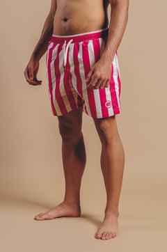 Men's Beach Club Swim Shorts Striped Fuchsia
