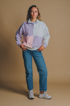 Women's Oversized Color Block Half Zip Sweater Lavender