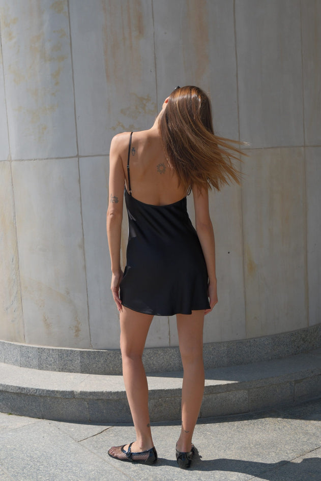 Satin Ecovero™ Mini Dress Black
