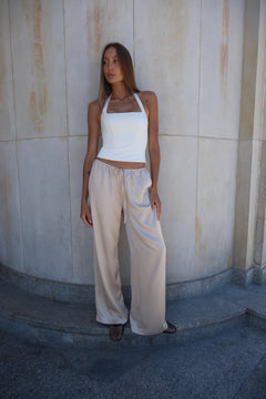 Satin Trousers With Tied Pockets Beige