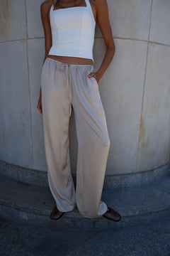 Satin Trousers With Tied Pockets Beige