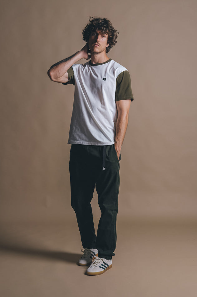 Color Block T-shirt Natural/Dark Olijf