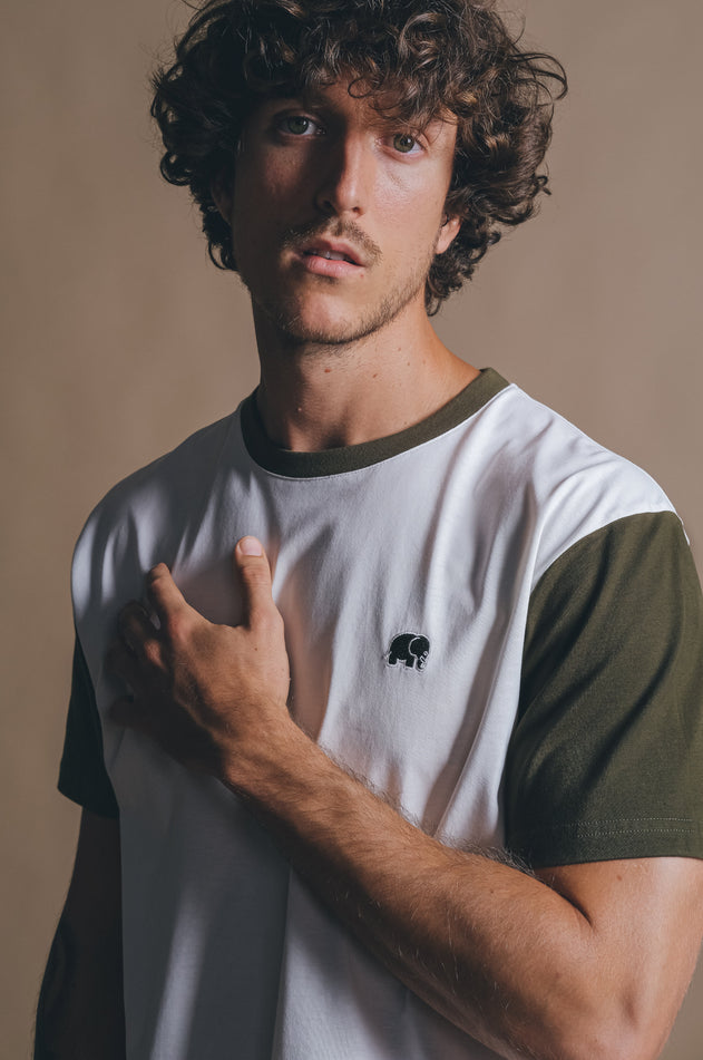 Color Block T-shirt Natural/Dark Olijf