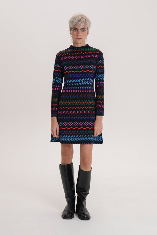 Bokod Mock Neck Dress Pixel Dark