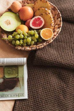 Linen Waffle Blanket Mocha Brown