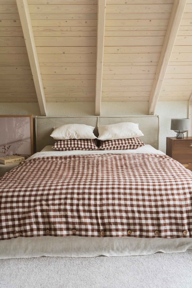 Linen Bedding Set Mocha Gingham