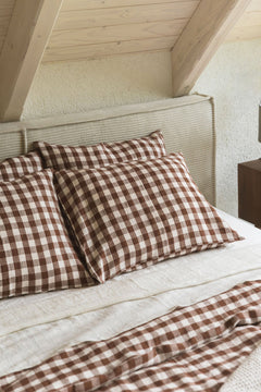 Linen Pillowcase Mocha Gingham