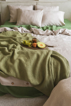 Linen Waffle Blanket Moss Green