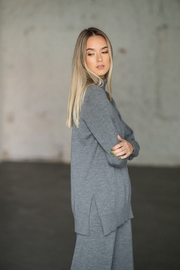 Merino Wool Turtleneck Sweater Grey