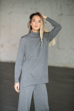 Merino Wool Turtleneck Sweater Grey