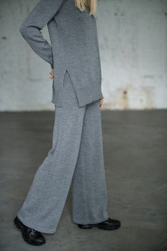 Merino Wool Wide-Leg Knitted Pants Grey