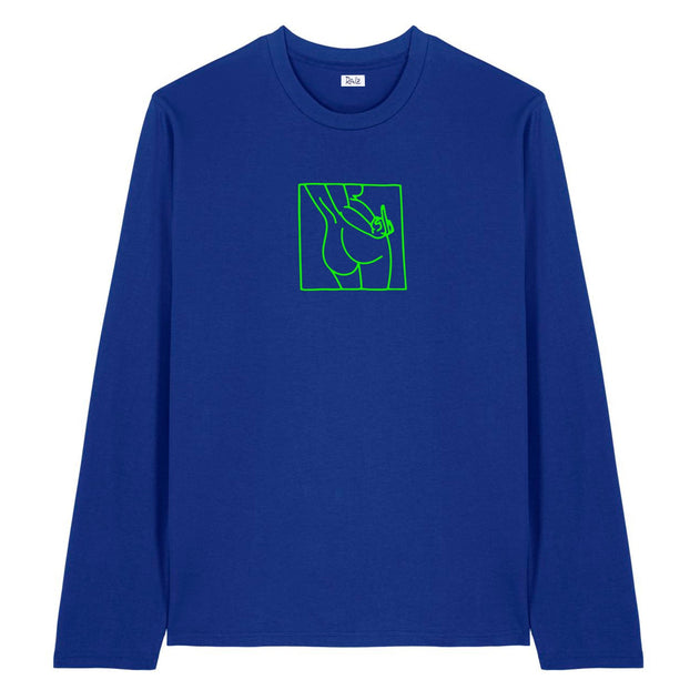 Middle Finger Long Sleeve T-Shirt Blue