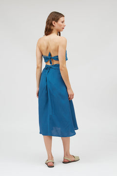 Multiposition Short Linen-Viscose Dress Blue