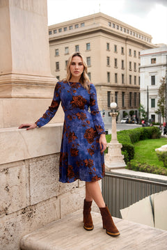 Satin Viscose Printed Midi Dress