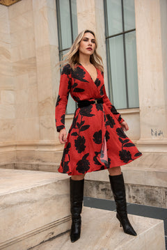 Bold Bloom V-Neck Midi Dress