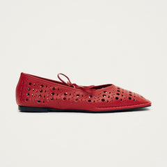 Sway Slit Leather Ballet Flats Red