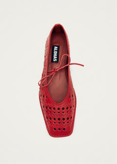 Sway Slit Leather Ballet Flats Red
