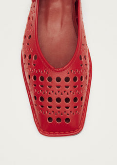 Sway Slit Leather Ballet Flats Red
