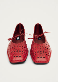 Sway Slit Leather Ballet Flats Red