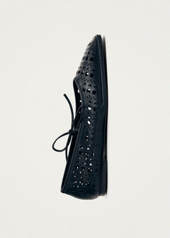 Sway Slit Leather Ballet Flats Black