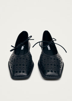 Sway Slit Leather Ballet Flats Black