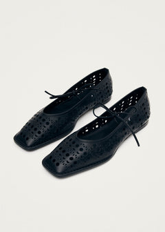 Sway Slit Leather Ballet Flats Black
