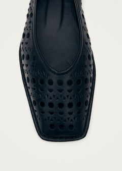 Sway Slit Leather Ballet Flats Black